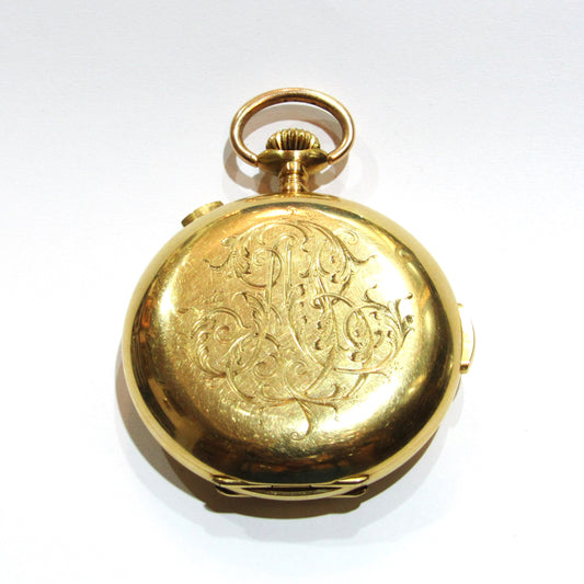 Reloj de bolsillo en oro con cronógrafo y repetidor de minutos