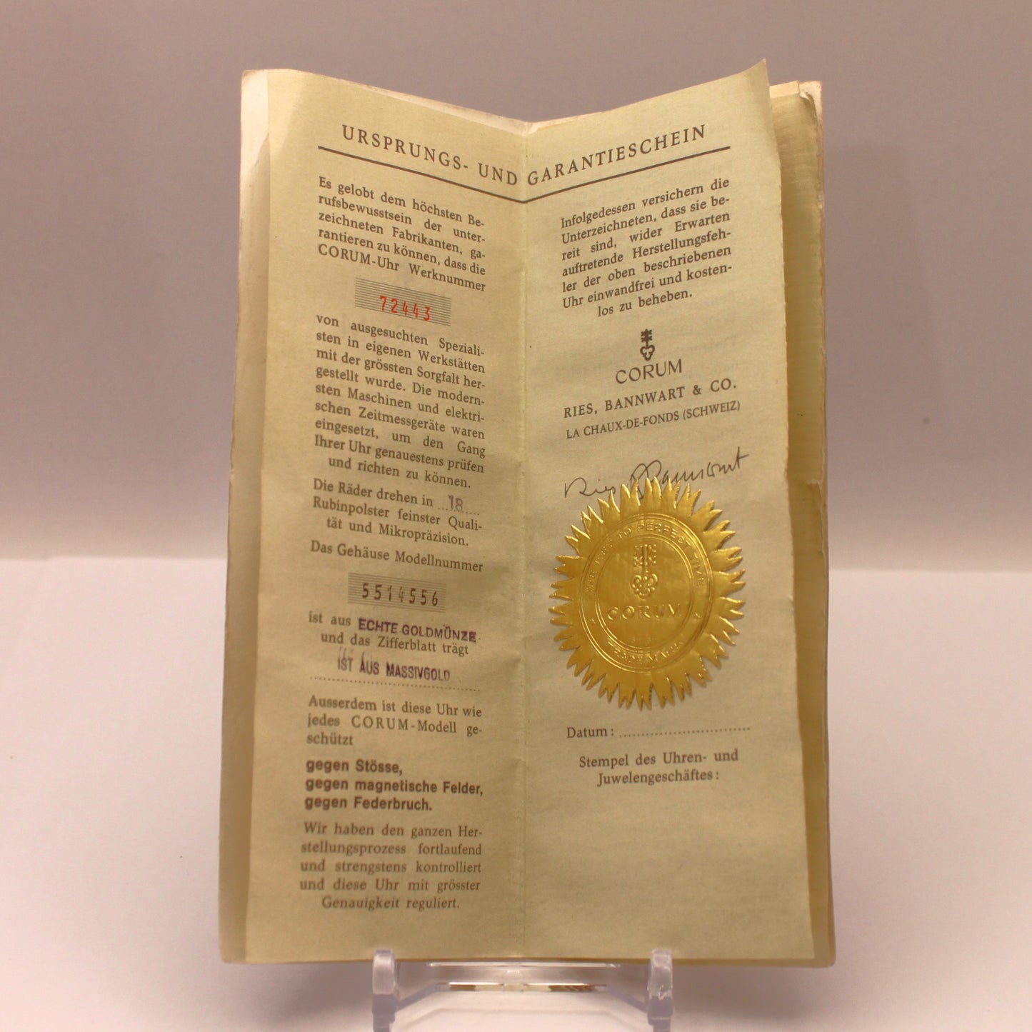Reloj de pulsera Corum hecho en oro - Incluye estuche y certificado