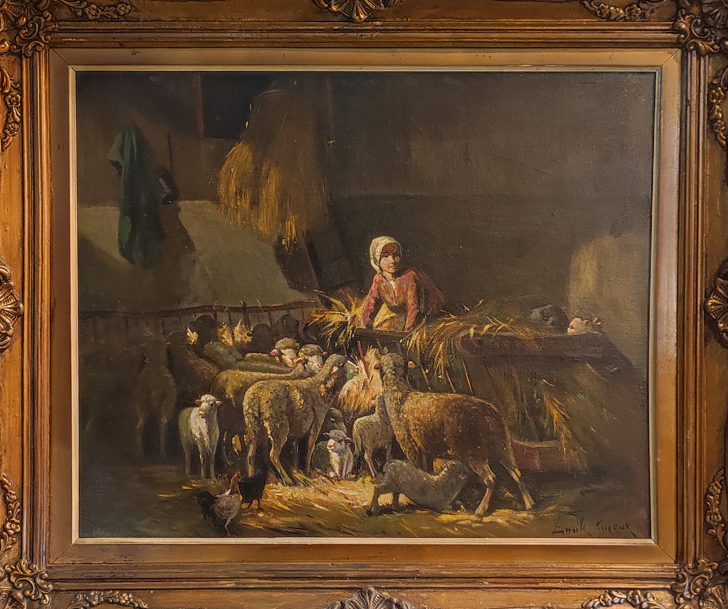 Pastora alimentando sus ovejas - Émile Jacque (pintura)