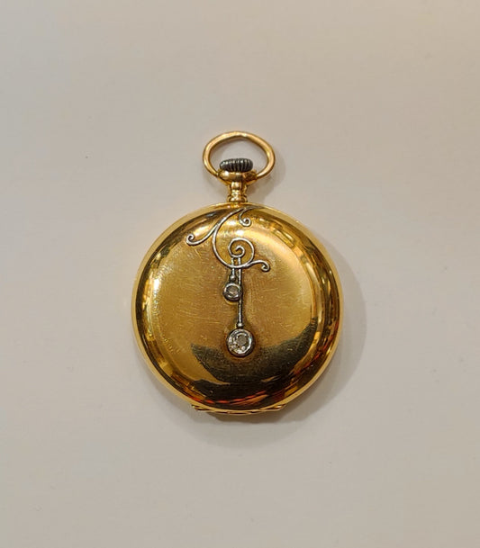 Reloj de bolsillo Longines en oro con brillantes