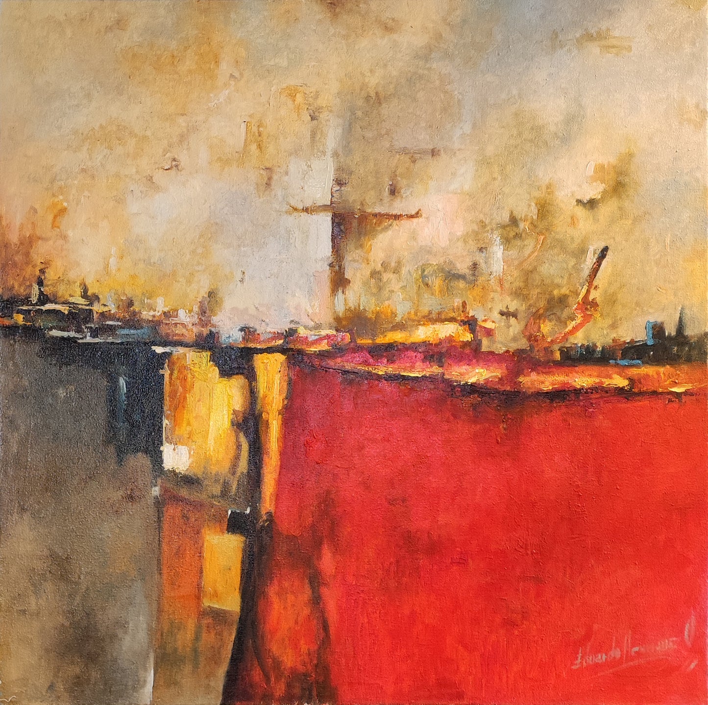 Muelle al atardecer - Eduardo Henríquez Ojeda (pintura)