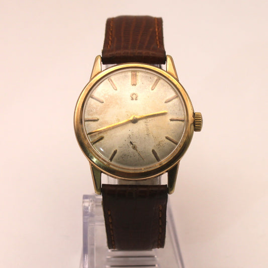 Reloj de pulsera Omega dorado (correa marrón)