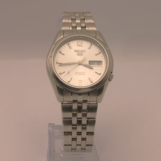 Reloj de pulsera Seiko 5 automático (esfera plateada)