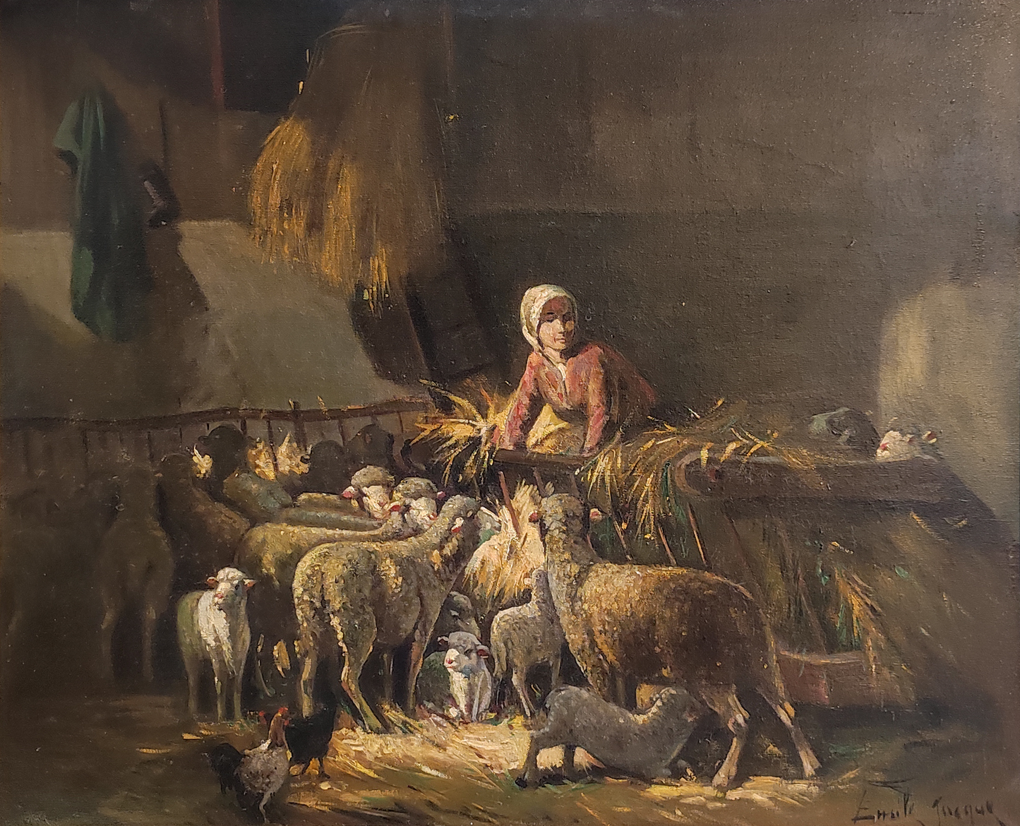 Pastora alimentando sus ovejas - Émile Jacque (pintura)